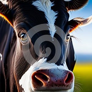 Cow head close-up. Conceptual image of a farm animal. AI Generated