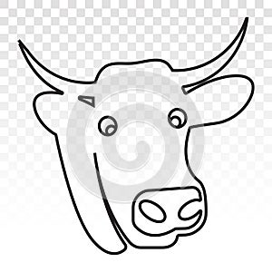 Cow head with horns line art icon for apps or website