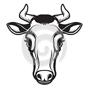Cow head illustration isolated on white background. Design element for emblem, sign, poster, label.