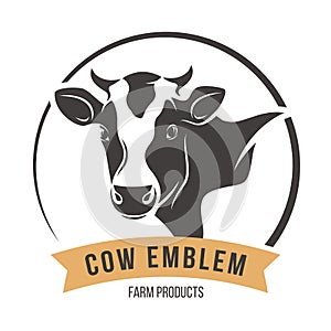 Cow head silhouette emblem label. Vector illustration.