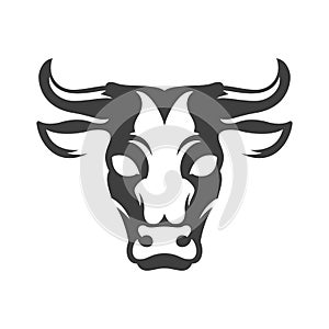 Cow head silhouette isolated on white background vector object in retro style.