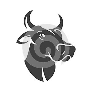 Cow head silhouette isolated on white background vector object in retro style.