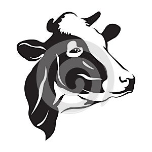 Cow head stylized symbol, cow portrait. Silhouette of farm animal