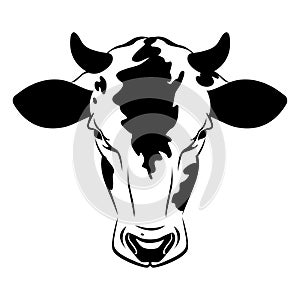 Cow head stylized symbol, cow portrait.Silhouette of farm animal