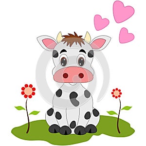 Cow with hearts and flowers