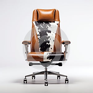 A cow hide office chair with leather upholstery, AI