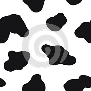 Cow hide seamless pattern. Holstein cattle texture. Cow skin pattern with smooth black and white texture. Dalmatian dog