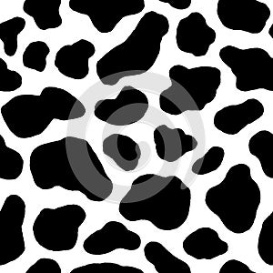 Cow hide seamless pattern. Holstein cattle texture. Cow skin pattern with smooth black and white texture. Dalmatian dog