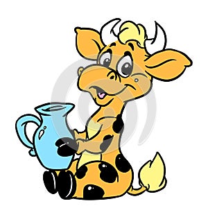 Cow holding a jug of milk smile joy illustration