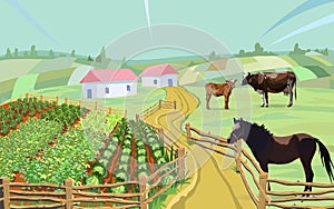 Cow horse farm cabbage vector