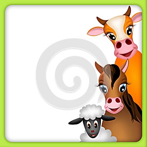 Cow, horse and sheep in green frame - illustration