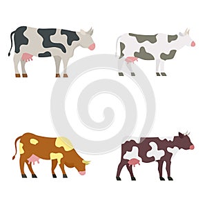 Cow icons set, flat style