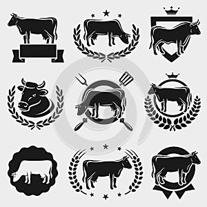 Cow labels and elements set. Vector