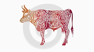 Cow Line Art on White Background - Minimalist Silhouette Illustration photo