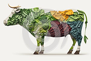 Cow made of vegetables, vegetarian concept