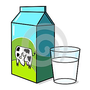 Milk carton and a clear glass with milk illustration photo