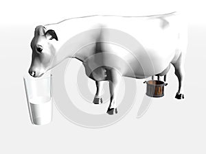 Cow and milk glass