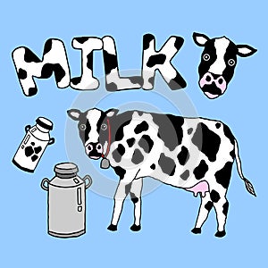 Cow milk vector illustration design hand drawing doodle art