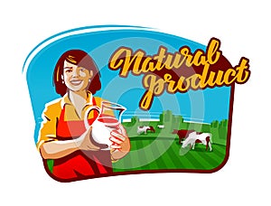 Cow milk vector logo. milkmaid, farmer or farm icon photo