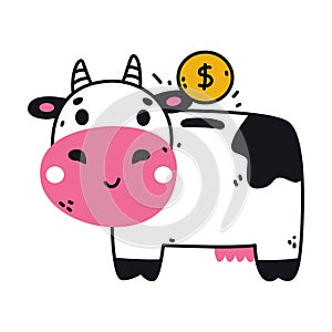 Cow Money Box as Container for Coin Storage Vector Illustration