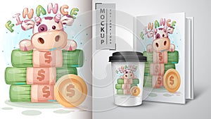 Cow money poster and merchandising.