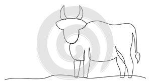 Cow One line drawing isolated on white background