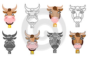 Cow and ox animal head icons design set vector illustration