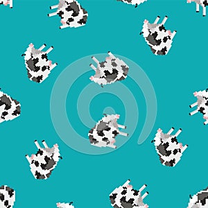Cow pixel art pattern seamless. 8 bit farm animal background. pixelated ornament