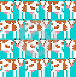 Cow pixel art pattern seamless. 8 bit farm animal backgroundn. vector ornament photo