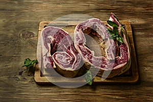 Cow ribs presented on the table,