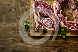 Cow ribs presented on the table,