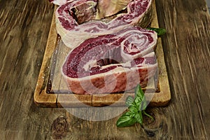 Cow ribs presented on the table,