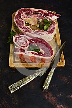 Cow ribs presented on the table,