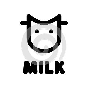 Cow`s milk icon. Linear logo for farm dairy products. Black simple illustration of farming. Contour isolated vector image on whit