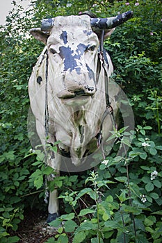 Cow sculptures in the green park. photo