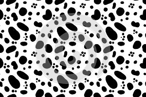 Cow seamless pattern. Black cartoon spots. Dalmatin or moo skin.