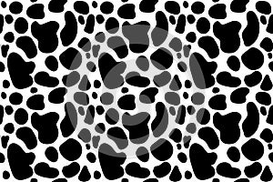 Cow seamless pattern. Black cartoon spots. Dalmatin or moo skin.