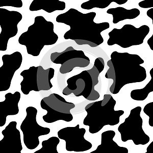 Cow seamless pattern. Black cartoon spots. Dalmatin or moo skin. Vector print