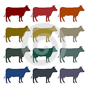 Cow silhouette icons set