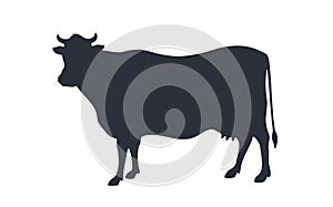 Cow silhouette. Vintage retro print cow silhouette