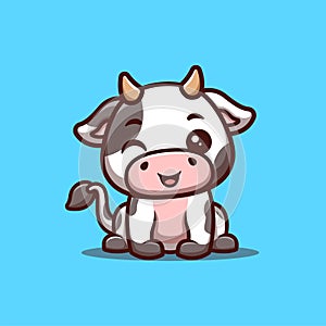 Cow Sitting Winking Cute Creative Kawaii Cartoon