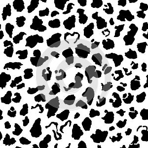 Cow skin. Dalmatians dog spots. animal skin seamless pattern. Black and white. Animal print texture.