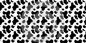 Cow skin seamless pattern. Abstract uneven organic shapes background. Dalmatian, leopard or giraffe fur. Black spots