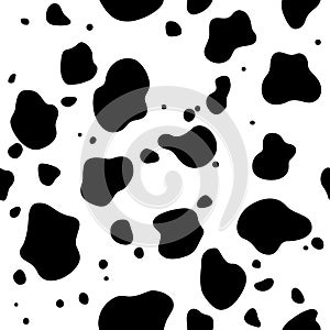 Cow Skin Seamless Pattern. Animal Fur Texture in Vector. Black and White Background for Print
