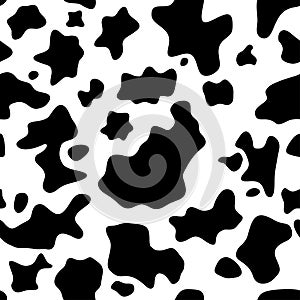 Cow skin. Seamless pattern. Cow or dalmatian spots. Black and white.  Animal print, texture.