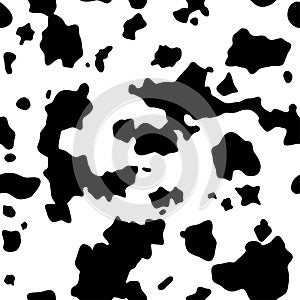 Seamless pattern. Cow or dalmatian. Spots. Black and white. Animal print, texture. Vector background.