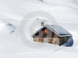 Cow Stable sunk in the deep snow