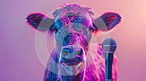 Cow Standing in Field Next to Microphone