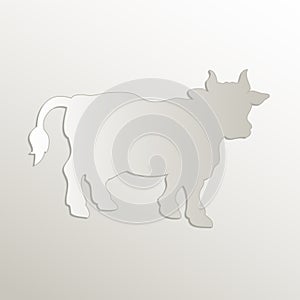 Cow symbol, bull icon, card paper 3D natural