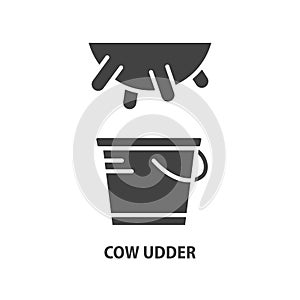Cow upper with bucket glyph icon. Symbol of milking. Vector illustration